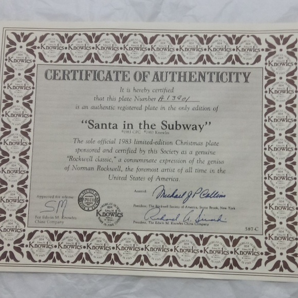 Limited Edition Plate Norman Rockwell Santa on the Subway 1983 Bradford Exchange - Picture 3 of 6